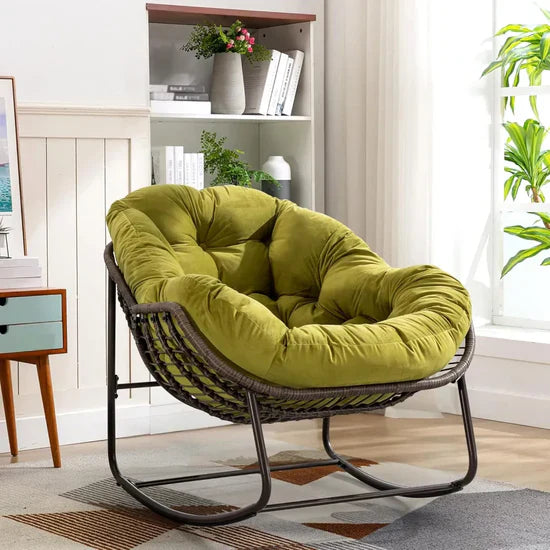 Rocking Papasan Egg Chair – Oversized Wicker Furniture for Indoors & Outdoors, with Ultra-Thick