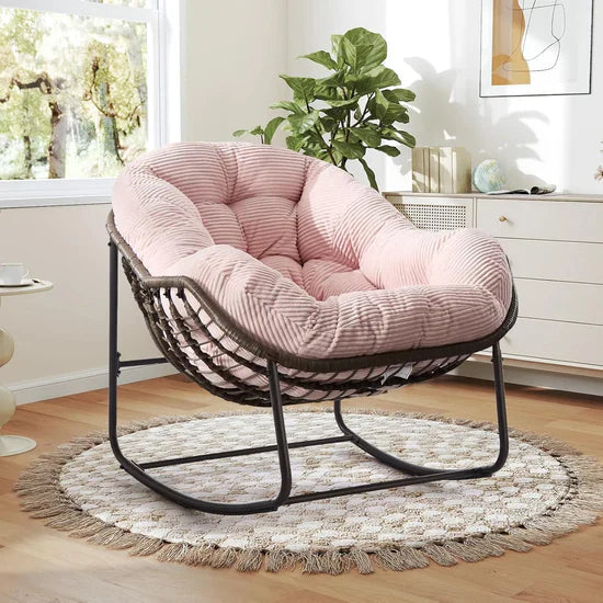 Rocking Papasan Egg Chair – Oversized Wicker Furniture for Indoors & Outdoors, with Ultra-Thick