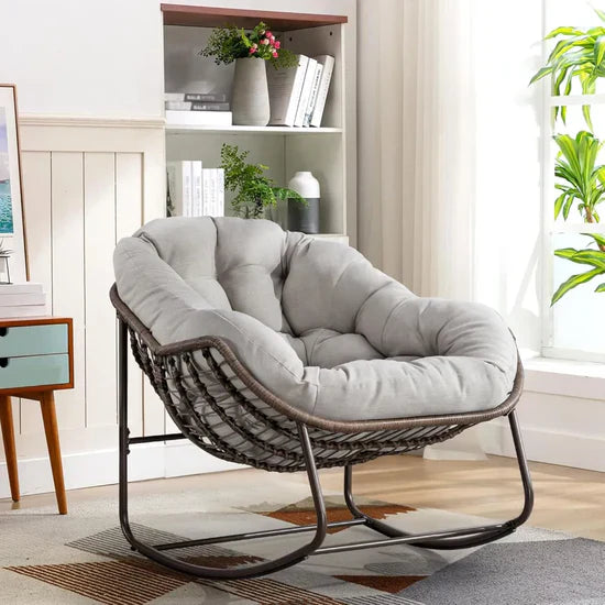 Rocking Papasan Egg Chair – Oversized Wicker Furniture for Indoors & Outdoors, with Ultra-Thick