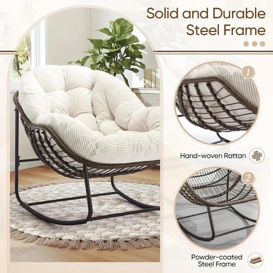 Rocking Papasan Egg Chair – Oversized Wicker Furniture for Indoors & Outdoors, with Ultra-Thick
