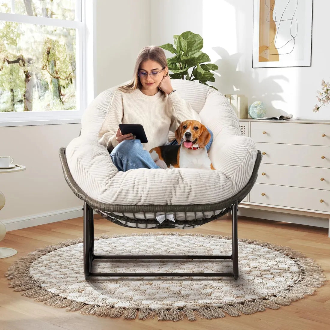 Rocking Papasan Egg Chair – Oversized Wicker Furniture for Indoors & Outdoors, with Ultra-Thick