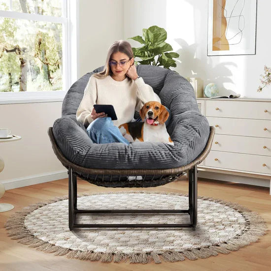 Rocking Papasan Egg Chair – Oversized Wicker Furniture for Indoors & Outdoors, with Ultra-Thick