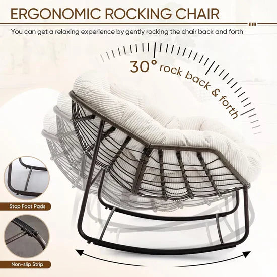Rocking Papasan Egg Chair – Oversized Wicker Furniture for Indoors & Outdoors, with Ultra-Thick