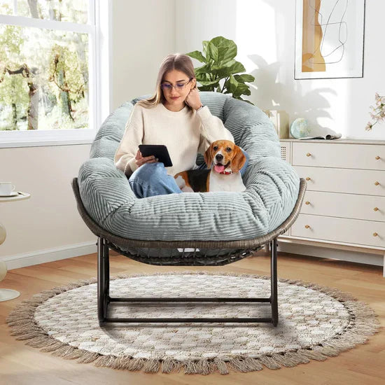 Rocking Papasan Egg Chair – Oversized Wicker Furniture for Indoors & Outdoors, with Ultra-Thick