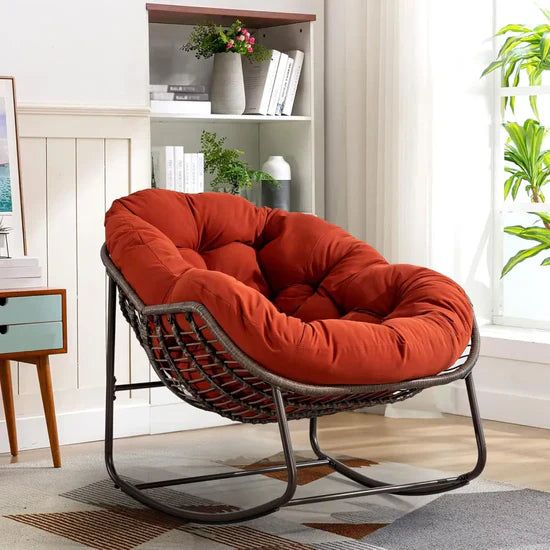 Rocking Papasan Egg Chair – Oversized Wicker Furniture for Indoors & Outdoors, with Ultra-Thick