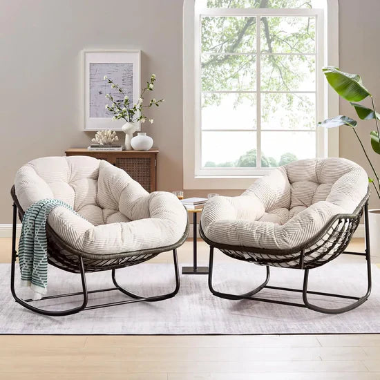 Rocking Papasan Egg Chair – Oversized Wicker Furniture for Indoors & Outdoors, with Ultra-Thick