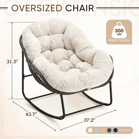 Rocking Papasan Egg Chair – Oversized Wicker Furniture for Indoors & Outdoors, with Ultra-Thick
