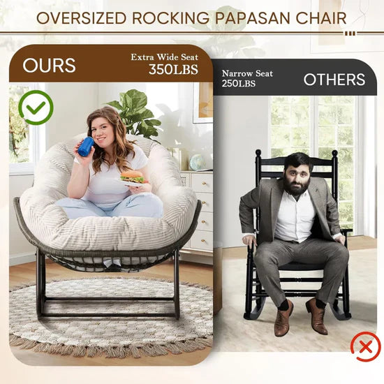 Rocking Papasan Egg Chair – Oversized Wicker Furniture for Indoors & Outdoors, with Ultra-Thick