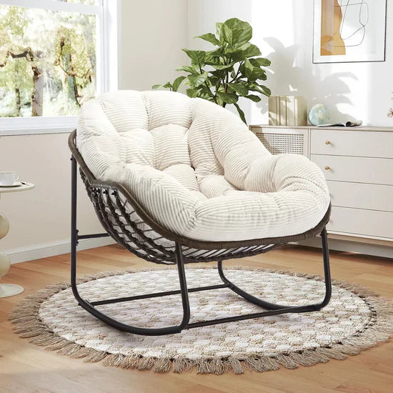 Rocking Papasan Egg Chair – Oversized Wicker Furniture for Indoors & Outdoors, with Ultra-Thick