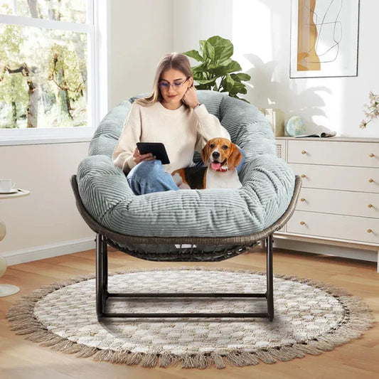 Rocking Papasan Egg Chair – Oversized Wicker Furniture for Indoors & Outdoors, with Ultra-Thick