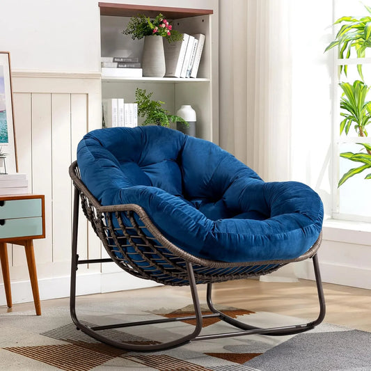 Rocking Papasan Egg Chair – Oversized Wicker Furniture for Indoors & Outdoors, with Ultra-Thick